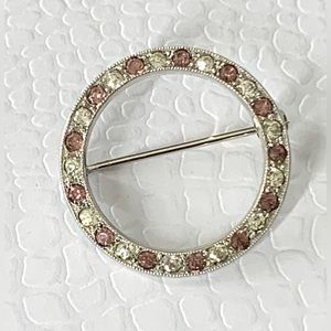 Vintage 925 Sterling Silver Cubic Zirconia Circle Brooch